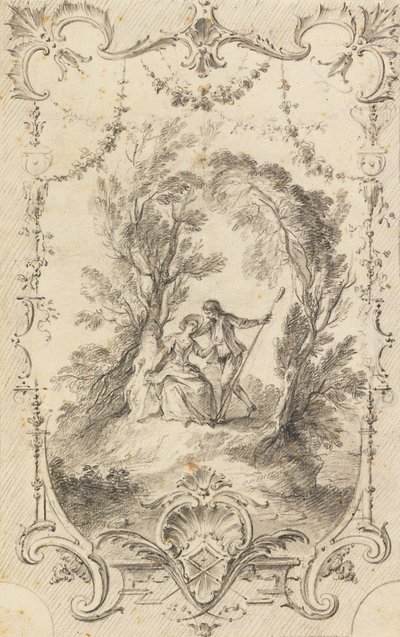 The Eagar Shepherd (Preparatory drawing for plate 247 in LOeuvre gravé de Watteau, 1739) by Gabriel Huquier